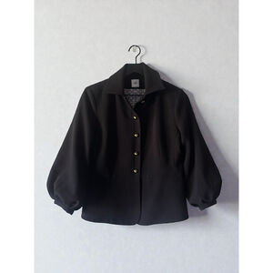 CAbi Black Tailored Jacket Blazer Gold Buttons Puff Sleeve Size 4 Career